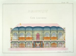 Tværsnit af et bibliotek, plade XV fra en folio af designs, ca. 1870